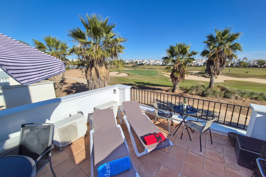 Town house in Spain, La Torre Golf Resort: Top terrace overlooking the golf course.