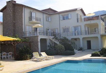 Villa in Edremit, Cyprus: Villa, pool and bar/BBQ with mountains behind