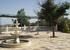 A view of the garden and terrace: looking across the marble terrace