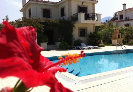 Villa in Catalkoy, Cyprus: villa view with large private overflow pool and BBQ